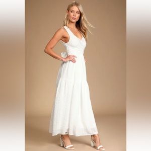 Lulu’s-What a Trend White Tie-Back Tiered Midi Dress NWT